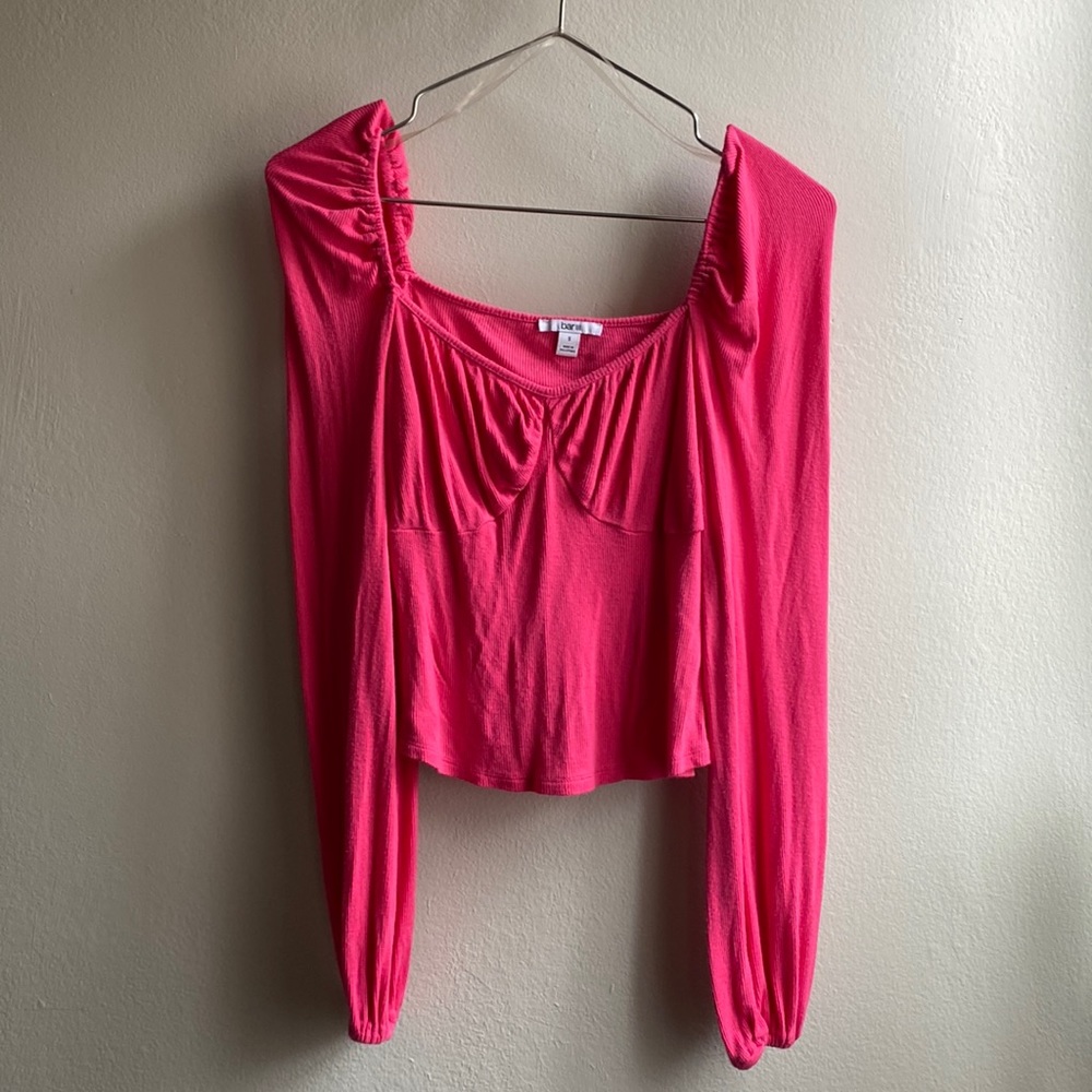 Fuchsia Ribbed Long Sleeve Blouse